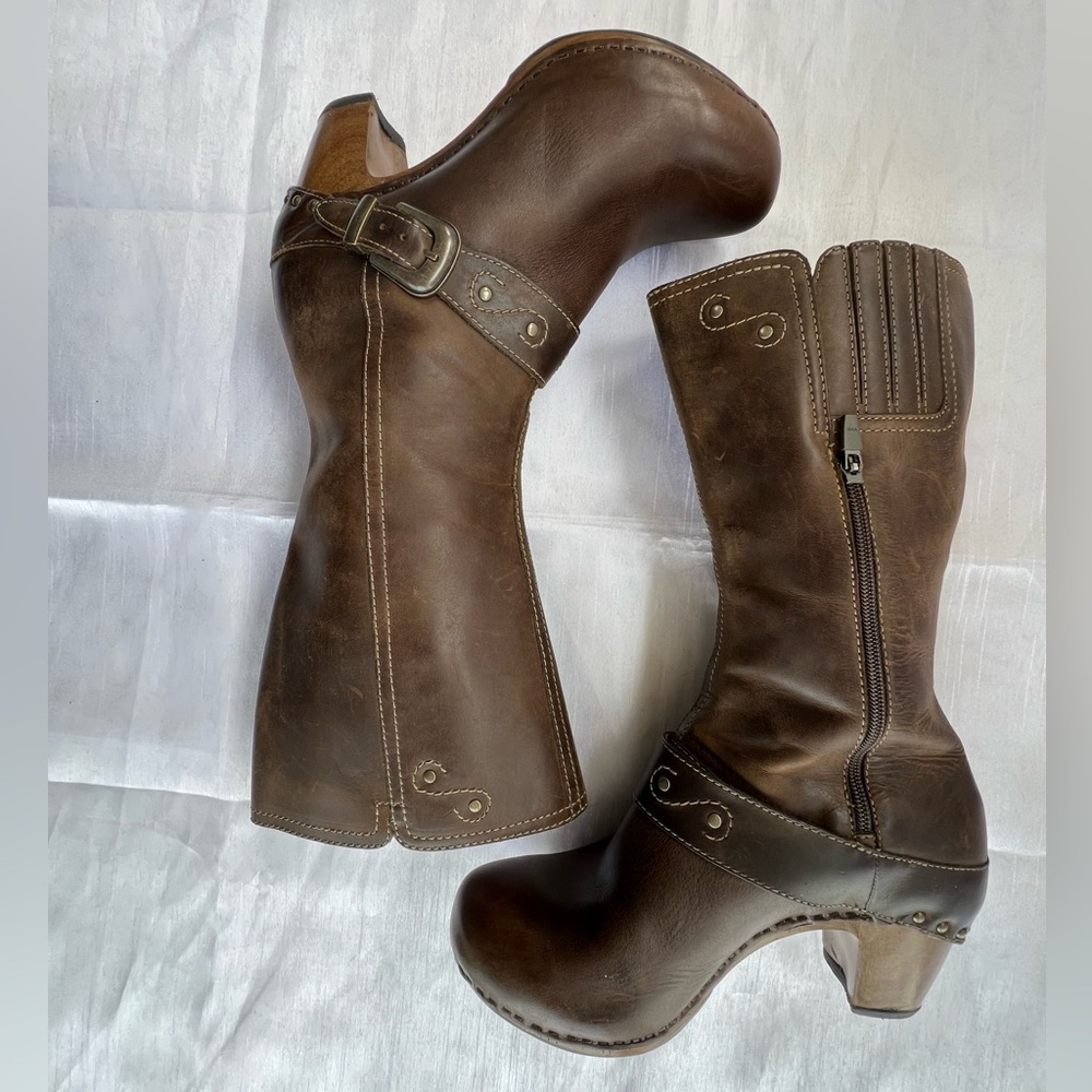 DANSKO Rylan Crazy Horse TALL WESTERN/MOTO BOOTS Brown Distressed Leather EU 40